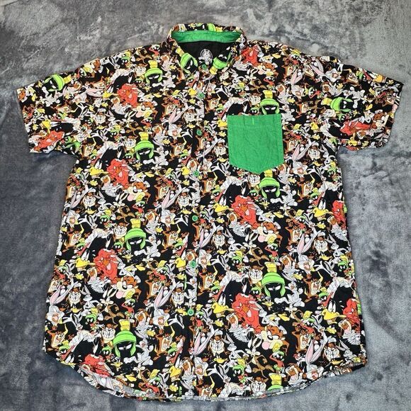 Warner Bros Sz XL Looney Tunes Cotton Button Shirt All Over Print Short Sleeve - Picture 2 of 14